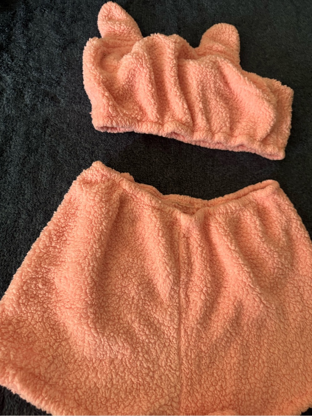 Plush Coral Pink Two Piece Shorts Set - Cozy Soft Bottom